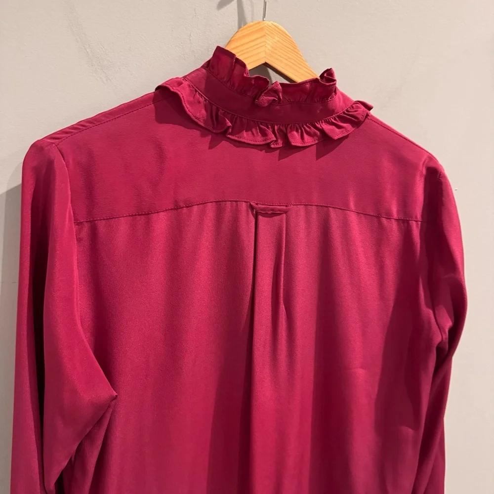 NEW J. Crew Classic-Fit Ruffle Neck Silk Popover Shirt in Pink, Size 4
